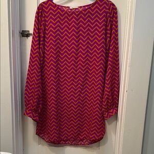 Everly Pink and Orange Mini Dress Long Sleeve Boxy Style